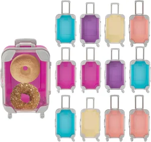 Mini Suitcase, 12 Pcs Simulation Trolley Case 5 Color Mini Travel Luggage Plastic Candy Box Trolley Tiny Suitcase Miniature for Birthday Party Wedding Family Vacation Jewelry False Eyelashes Storage