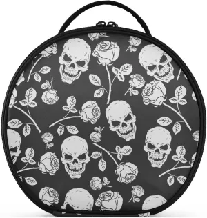 MNSRUU Women Makeup Bag Girl Vintage Makeup Organizer Bag Large Travel Skull with Rose Print Cosmetic Bag Toiletry Bag with Adjustable Dividers Portable for Cosmetics Makeup Brushes Toiletry Jewelry