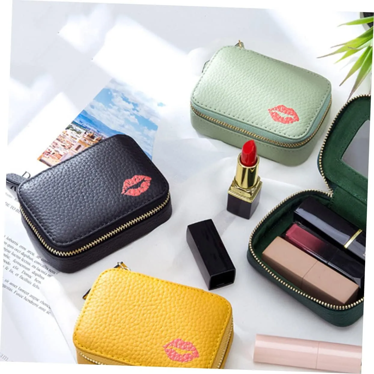 Mobestech Cosmetic Bag Lipsticks Pouch Lipstick Travel Case Womens Menstrual Pad Lipstick Holder Small Jewelry Bag Travel Makeup Bag Lip Gloss Mirror Bag Miss Small Wallet Make up Pu