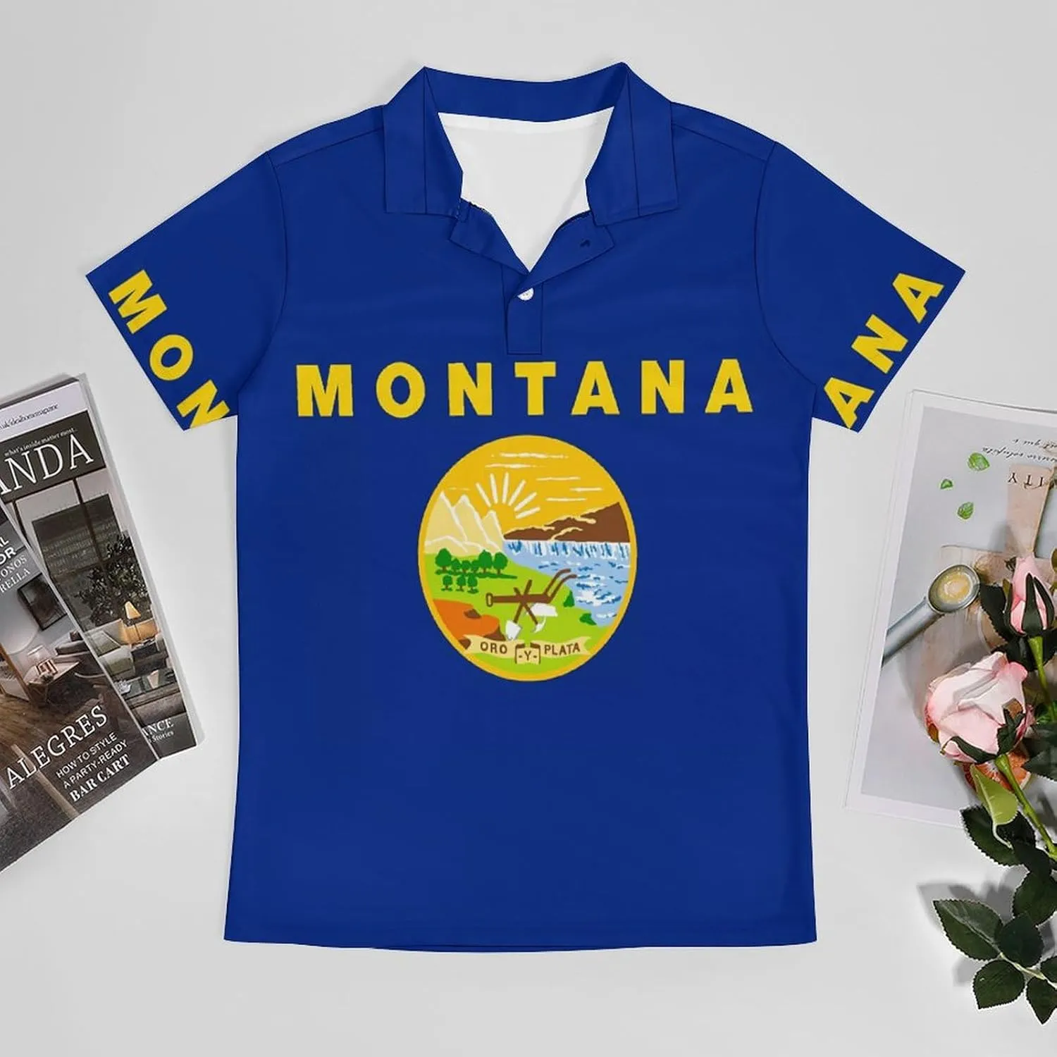 Montana Flag U.S. Men's Polo-Shirt Regular-Fit Short Sleeve Sports Quick Dry Golf Tennis T-Shirt