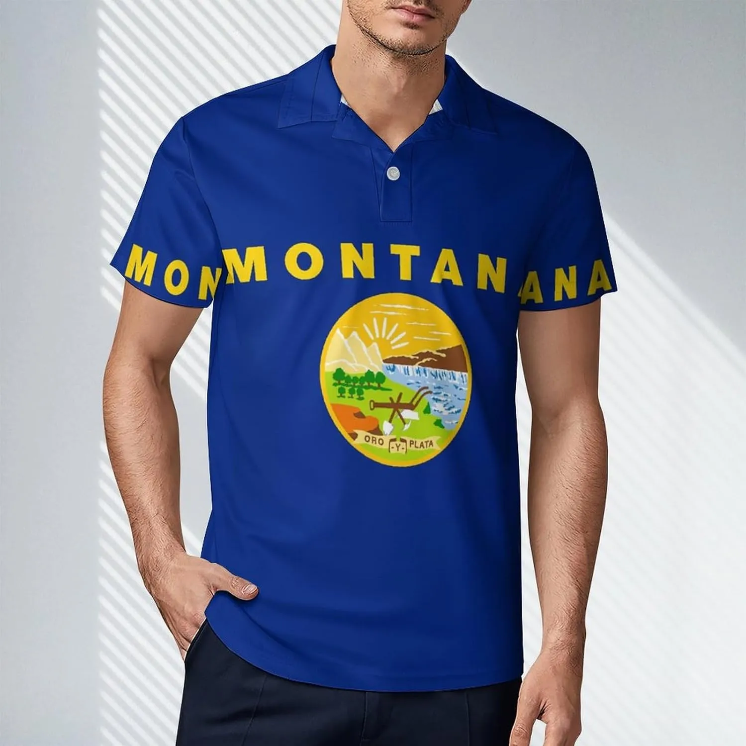 Montana Flag U.S. Men's Polo-Shirt Regular-Fit Short Sleeve Sports Quick Dry Golf Tennis T-Shirt