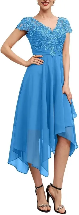 Mother of The Bride Dresses for Wedding Lace Appliques Formal Dress for Women Chiffon Asymmetrica Party Gowns RO68