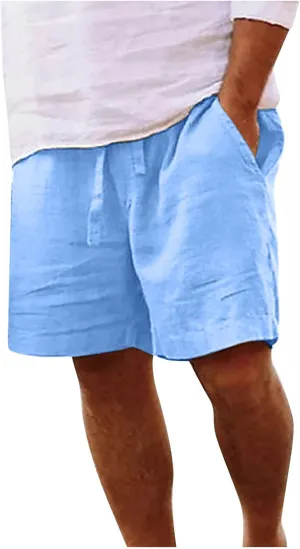 Muscularfit Men's Big & Tall Casual Drawstring Cotton Linen Shorts with Pockets - Regular Fit Stretch Work & Beach Shorts