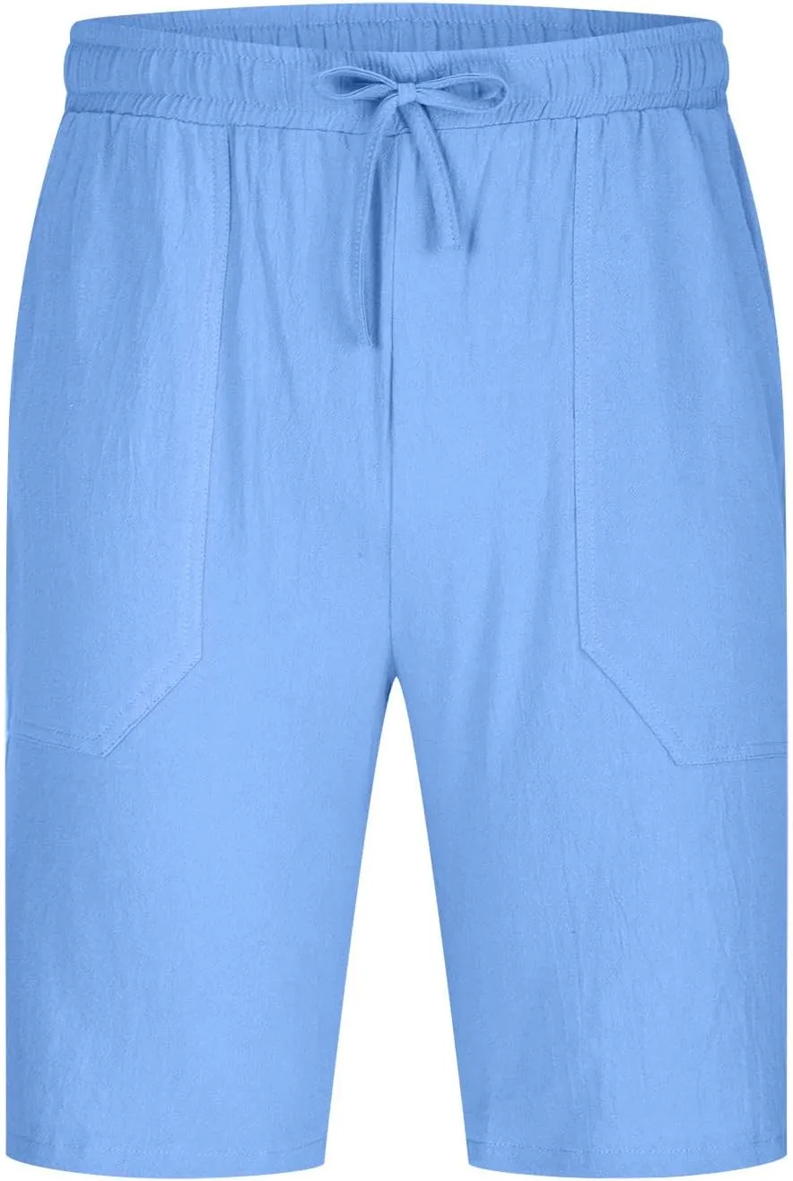 Muscularfit Men's Big & Tall Casual Drawstring Cotton Linen Shorts with Pockets - Regular Fit Stretch Work & Beach Shorts