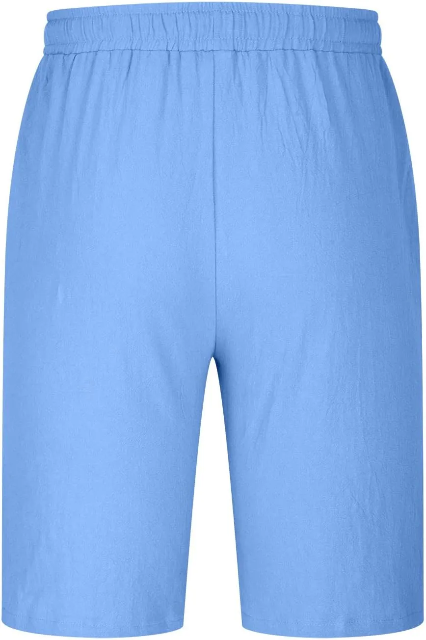 Muscularfit Men's Big & Tall Casual Drawstring Cotton Linen Shorts with Pockets - Regular Fit Stretch Work & Beach Shorts