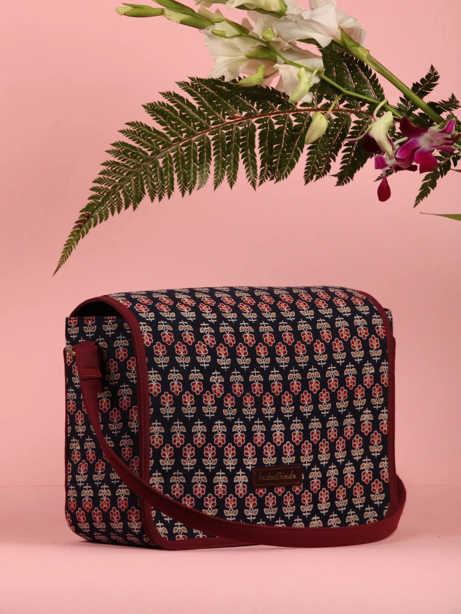 Navy Ajrakh Block Printed Sling Bag - B0101