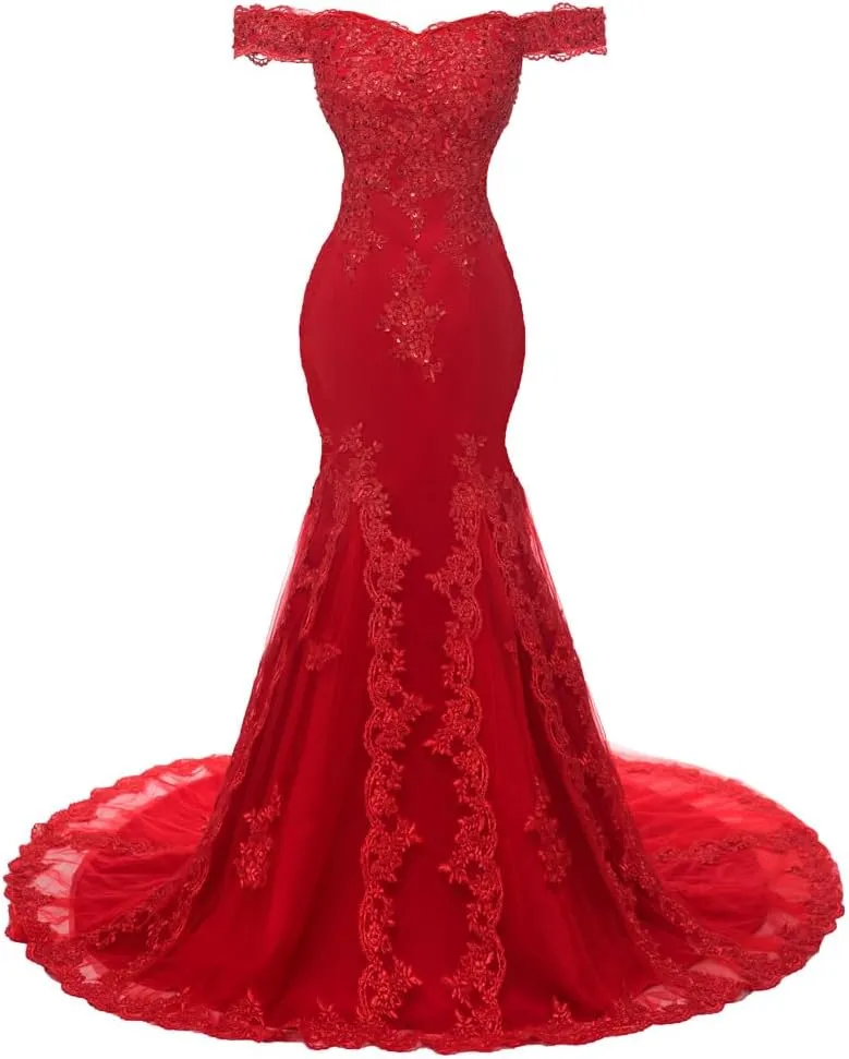 Off The Shoulder Mermaid Prom Dress Long Beaded Lace Evening Formal Gowns Wedding Dress