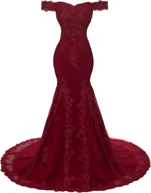 Off The Shoulder Mermaid Prom Dress Long Beaded Lace Evening Formal Gowns Wedding Dress