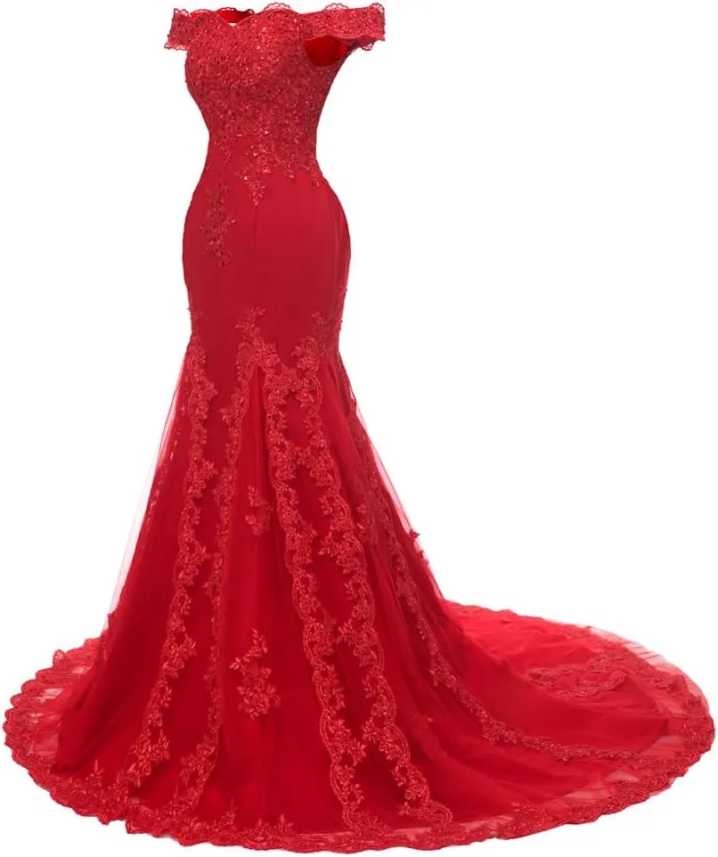 Off The Shoulder Mermaid Prom Dress Long Beaded Lace Evening Formal Gowns Wedding Dress
