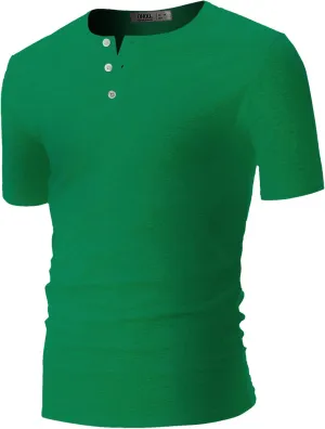 Ohoo Mens Slim Fit Casual Short Sleeve Placket Melange Color Fabric Cotton Henley T-Shirts