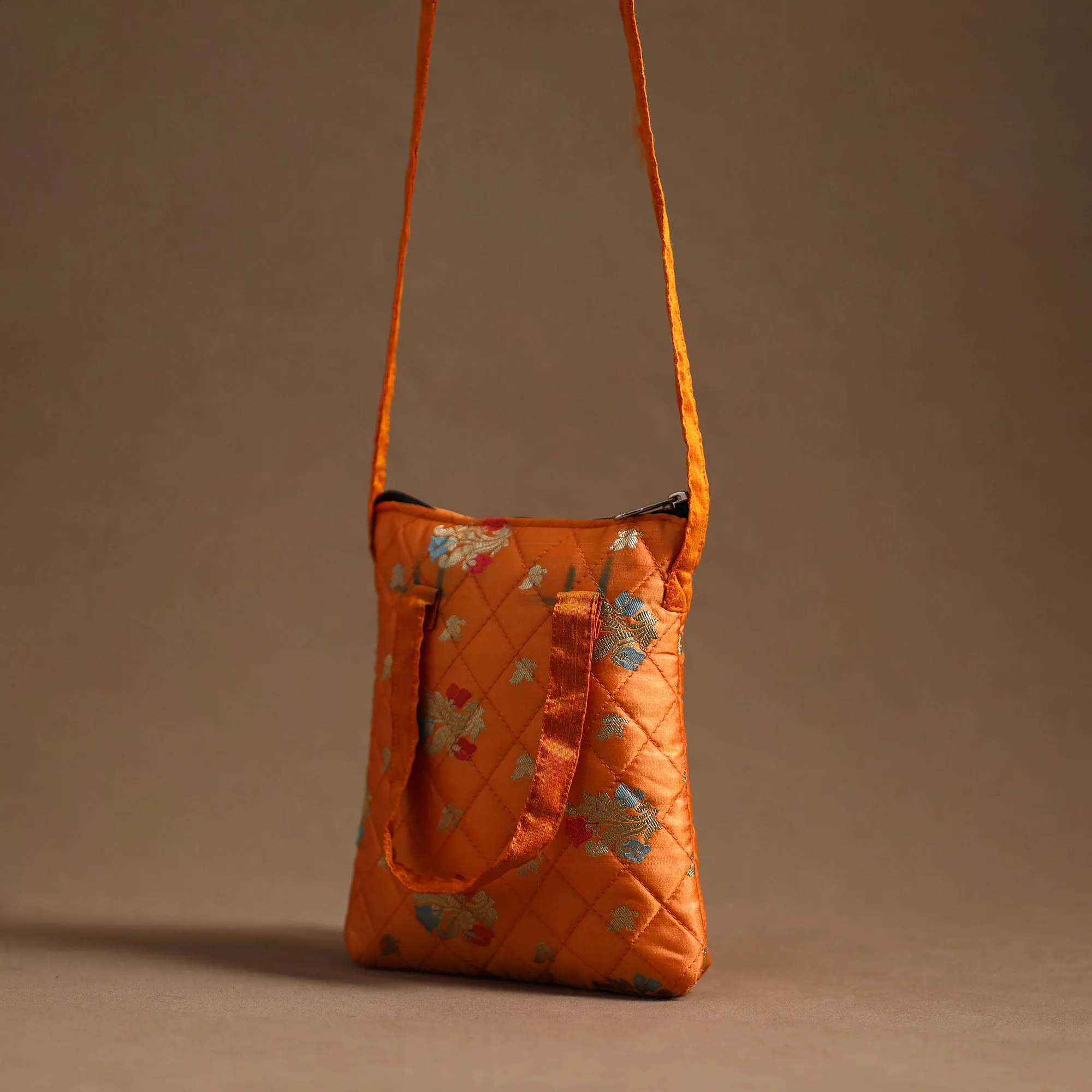 Orange - Handcrafted Quilted Silk Sling Bag 38