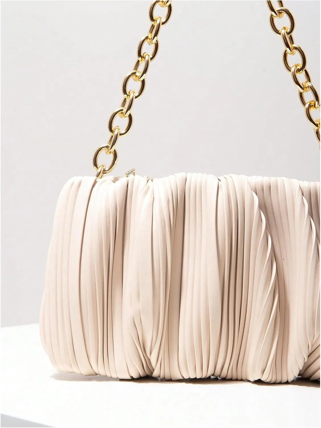 OYOANGLE Women's Textured Ring Linked Strap Shoulder Bags Evening Bags Ruched Clutch Purse
