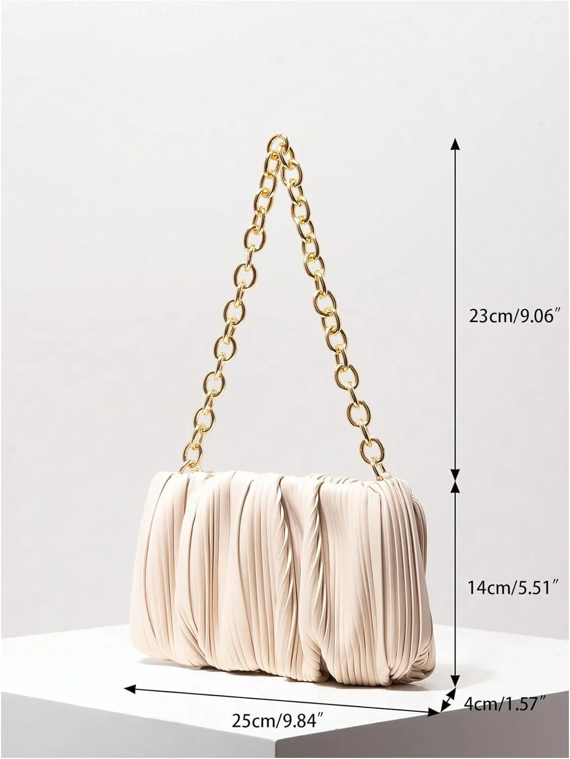 OYOANGLE Women's Textured Ring Linked Strap Shoulder Bags Evening Bags Ruched Clutch Purse