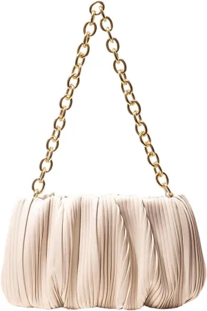 OYOANGLE Women's Textured Ring Linked Strap Shoulder Bags Evening Bags Ruched Clutch Purse