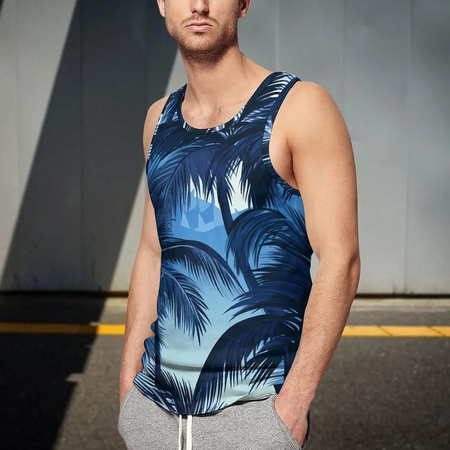 Palm Shadow Mens Tank Top Undershirt Sleeveless Gym Vest Workout T-Shirts