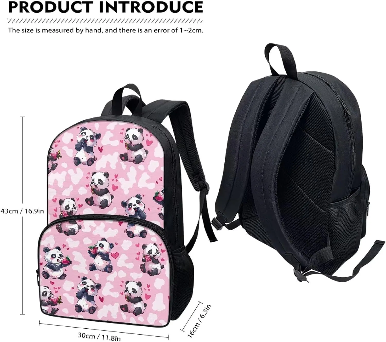 Panda Backpack for Girls With Lunch Box 3 in 1 Strawberry Pencil Case for Kids Thermal Insulated Lunch Bag Large Capacity Backpack for School