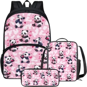 Panda Backpack for Girls With Lunch Box 3 in 1 Strawberry Pencil Case for Kids Thermal Insulated Lunch Bag Large Capacity Backpack for School