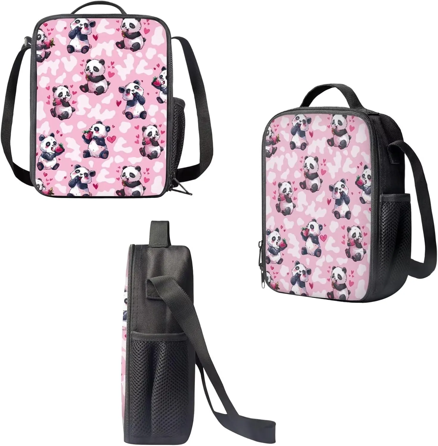 Panda Backpack for Girls With Lunch Box 3 in 1 Strawberry Pencil Case for Kids Thermal Insulated Lunch Bag Large Capacity Backpack for School