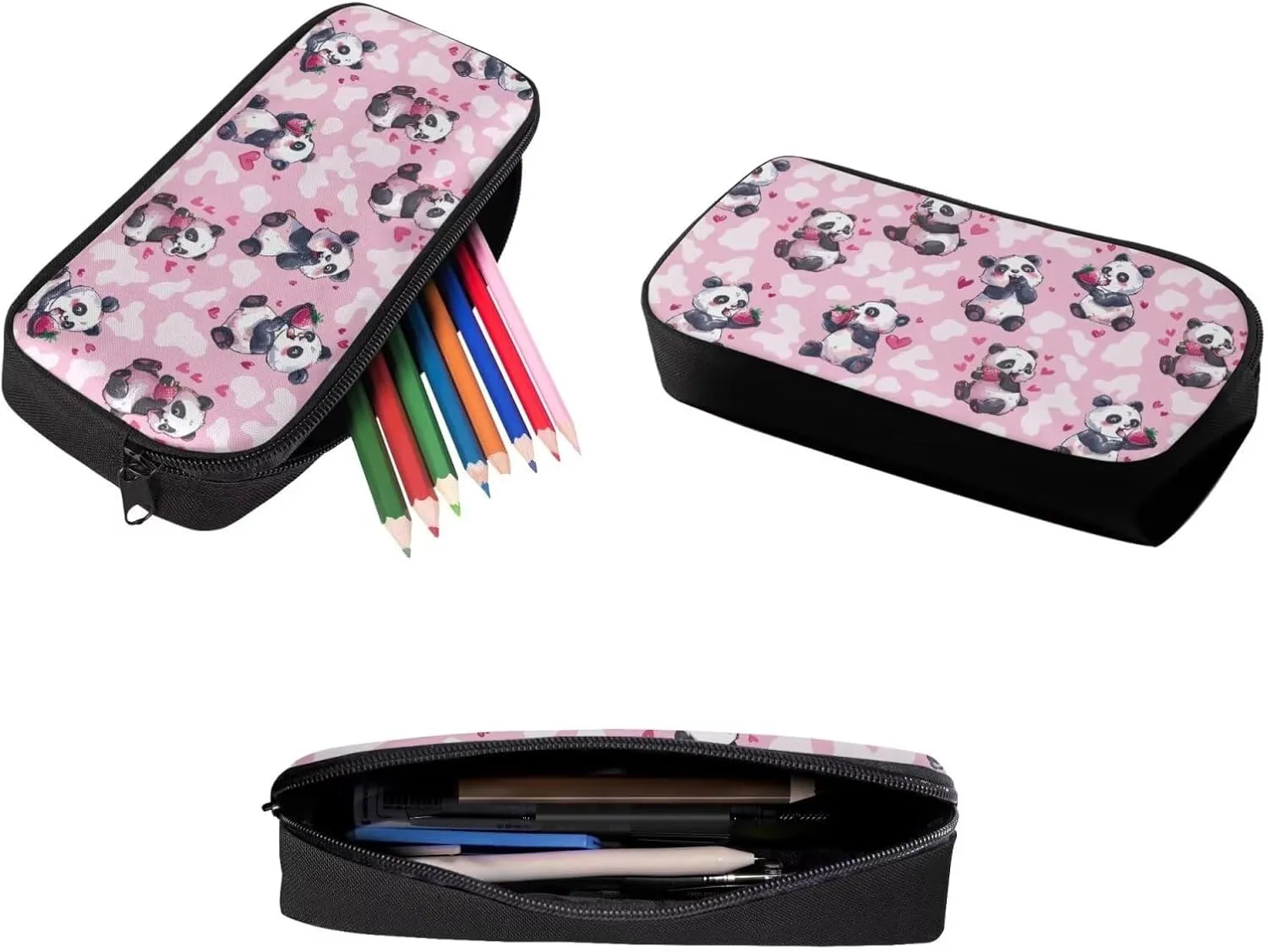 Panda Backpack for Girls With Lunch Box 3 in 1 Strawberry Pencil Case for Kids Thermal Insulated Lunch Bag Large Capacity Backpack for School