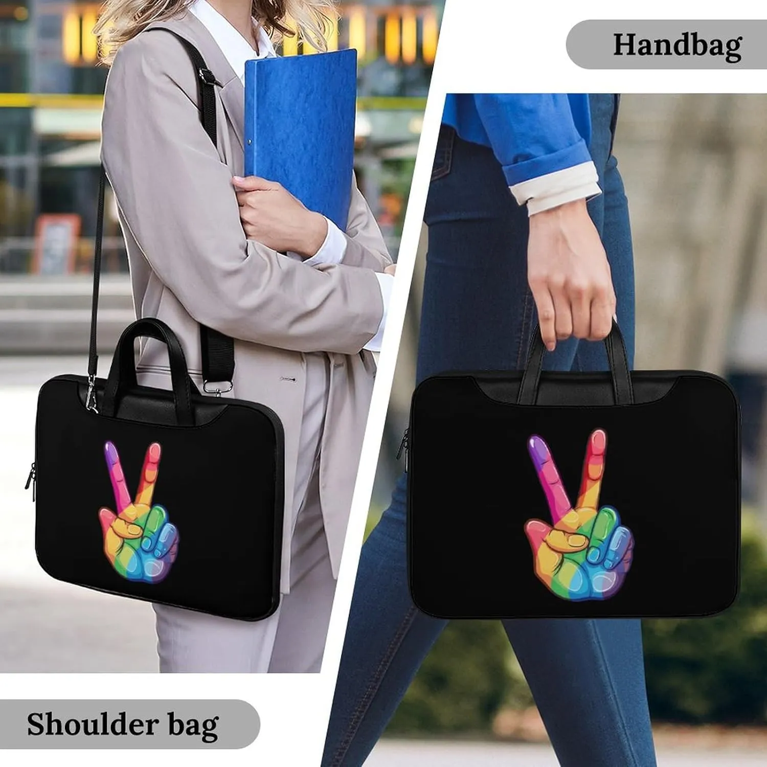 Peace Sign Hand Gay LGBT Prideful Laptop Tote Bag Waterproof Computer Carrying Case Business Office Briefcase