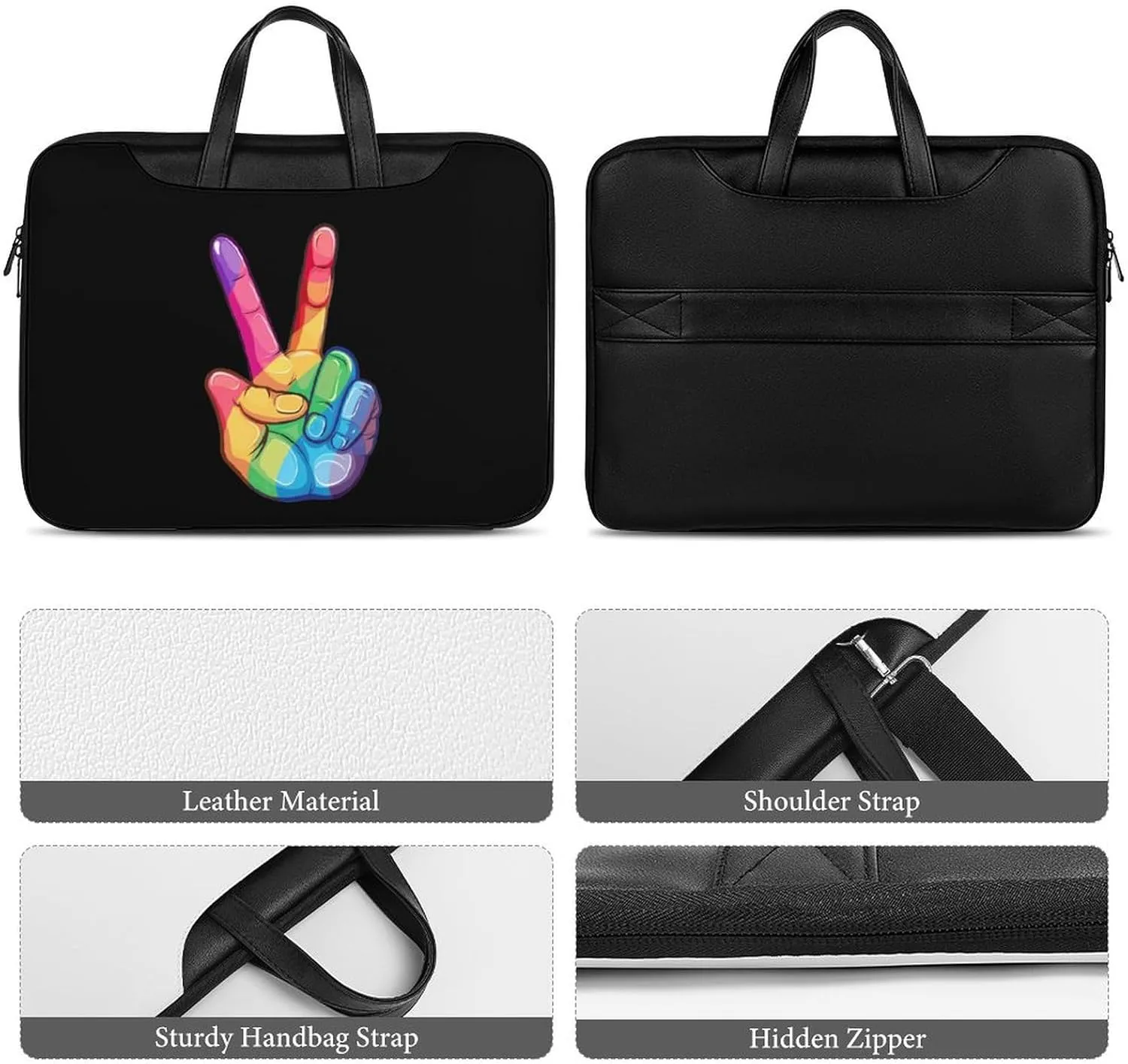 Peace Sign Hand Gay LGBT Prideful Laptop Tote Bag Waterproof Computer Carrying Case Business Office Briefcase