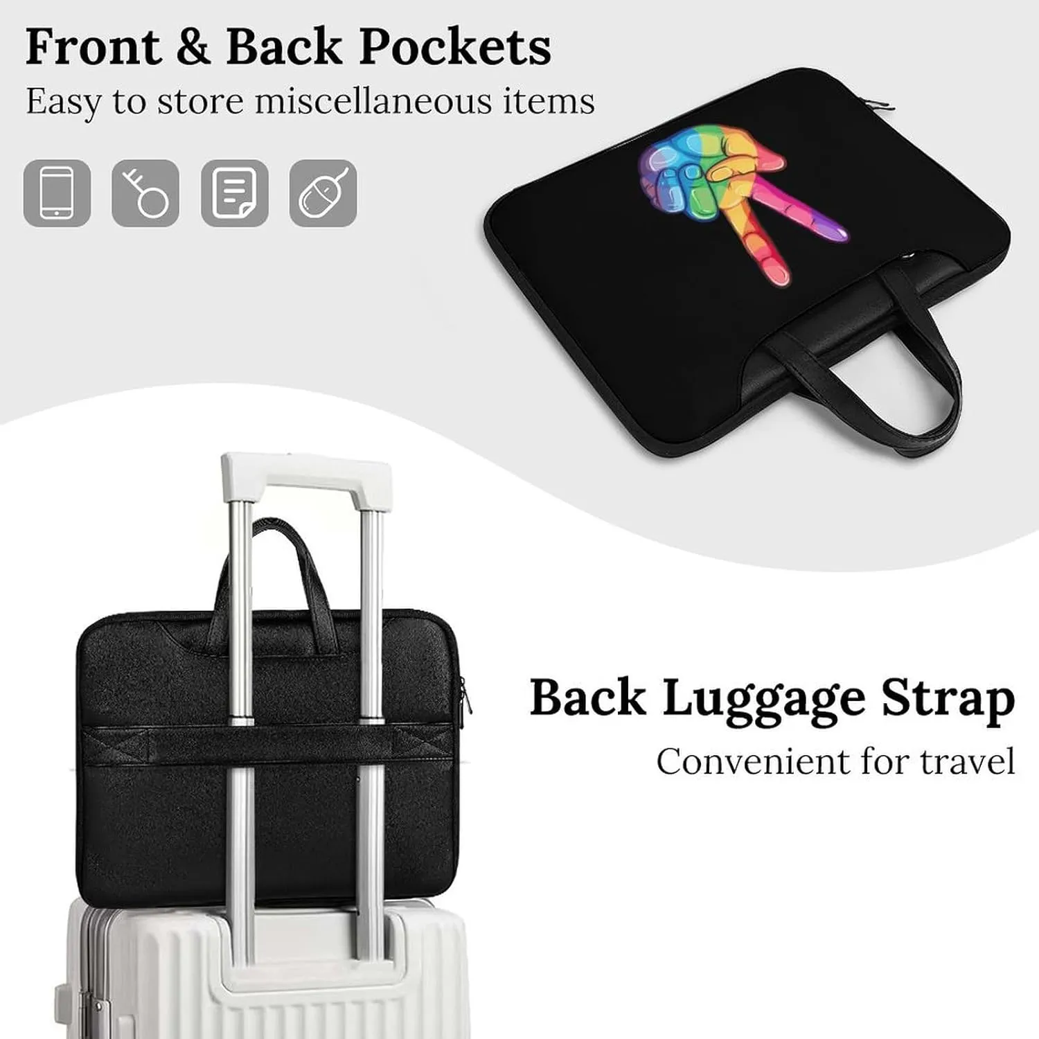 Peace Sign Hand Gay LGBT Prideful Laptop Tote Bag Waterproof Computer Carrying Case Business Office Briefcase