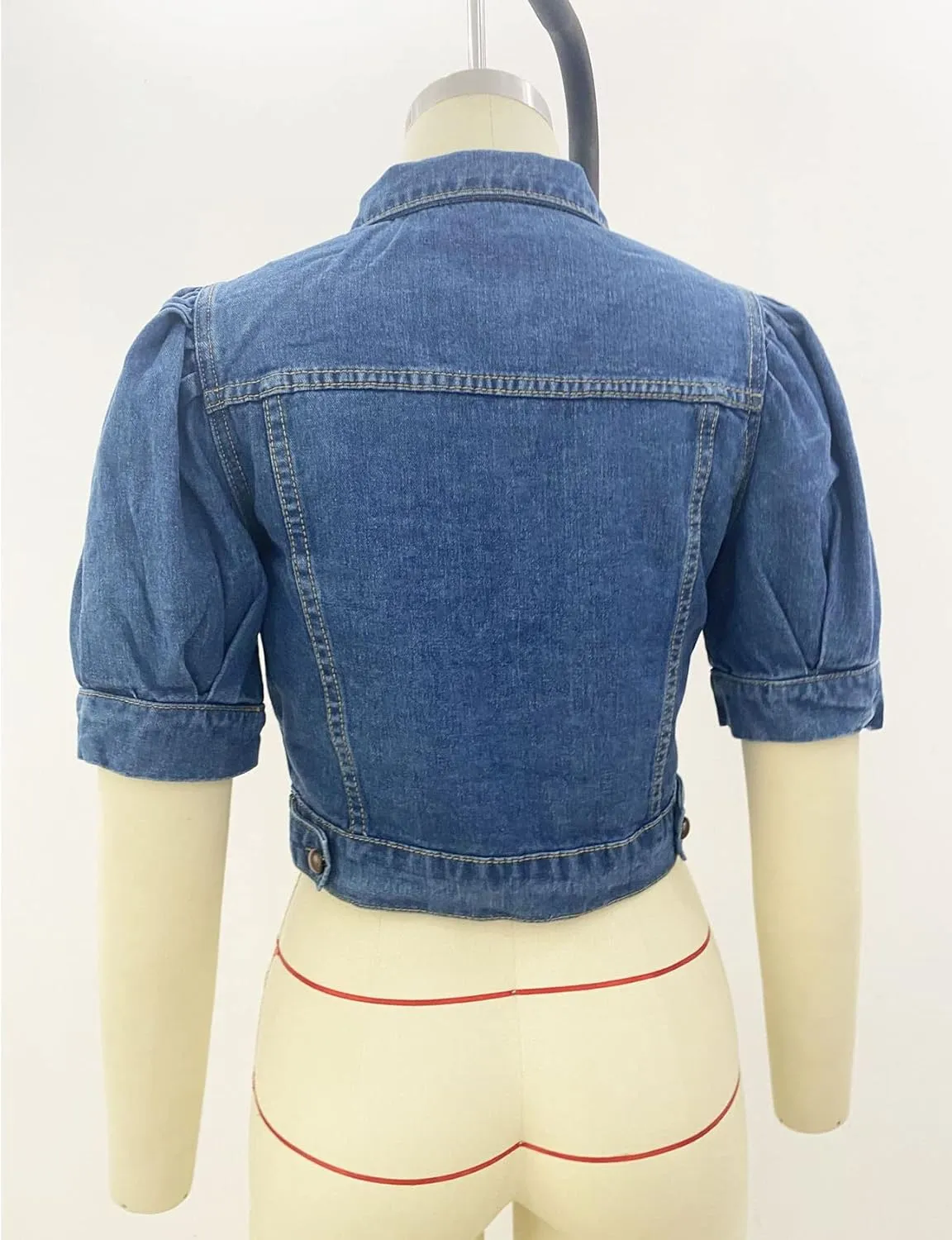 Perbai Women's Puff Short Sleeve Denim Jacket Washed Button Down Cropped Jean Coat