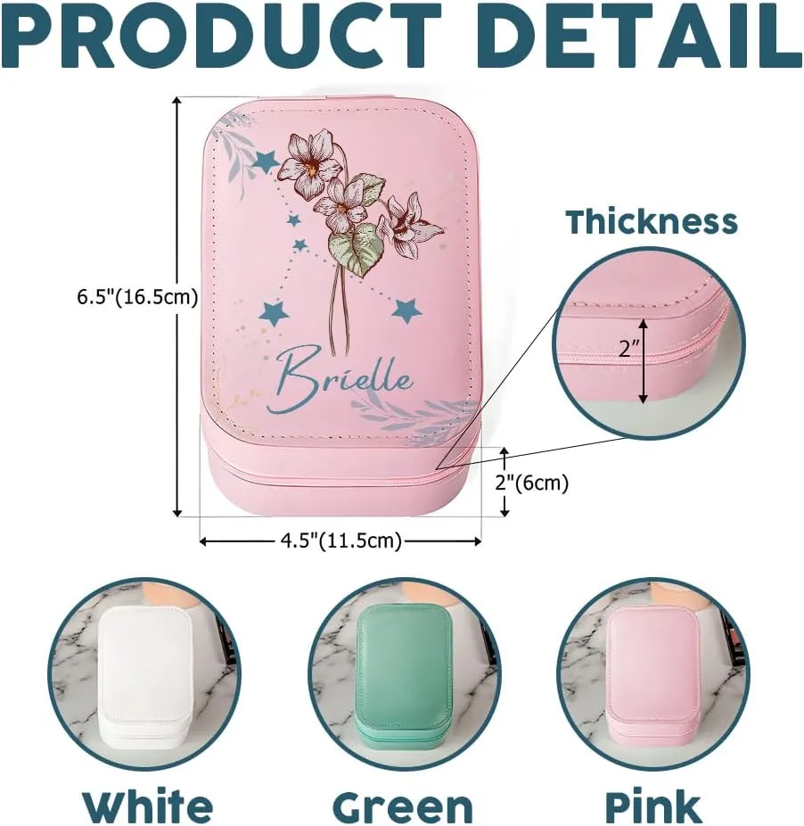 Personalized Birth Flower Travel Makeup Bag With LED Mirror Leather, Custom Name Makeup Organizer Portable Jewelry Organizer Case Valentine's, Birthday, Christmas Gifts for Women, Daughter, Mother