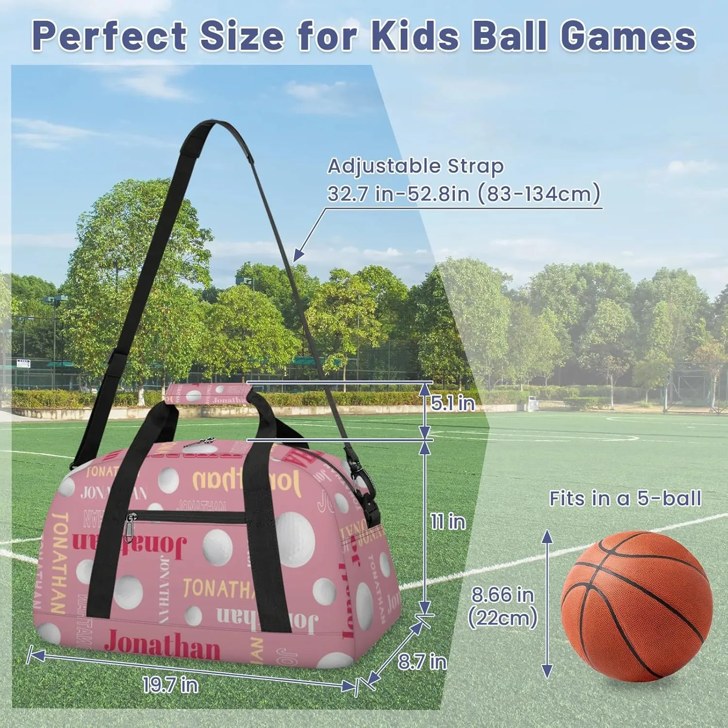 Personalized Duffle Bag - Custom Name Kids Sports Bag, Sleepover Bags for Girls, Lightweight Toddler Boys Overnight Bag for Weekender Travel Cheer Dance Ball Game, Golf Text