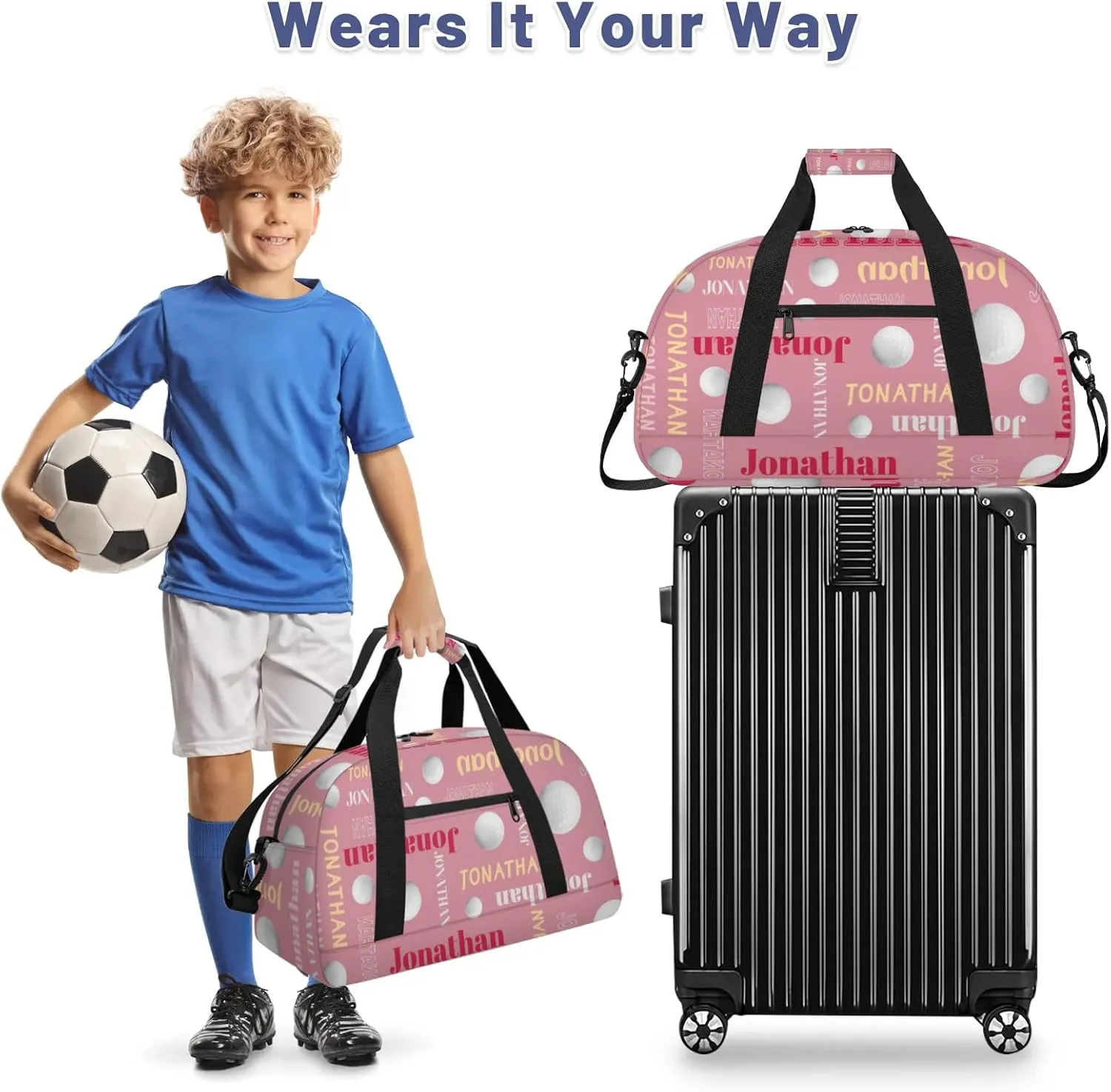 Personalized Duffle Bag - Custom Name Kids Sports Bag, Sleepover Bags for Girls, Lightweight Toddler Boys Overnight Bag for Weekender Travel Cheer Dance Ball Game, Golf Text