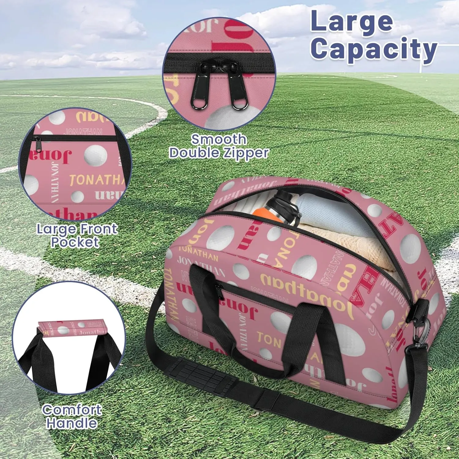 Personalized Duffle Bag - Custom Name Kids Sports Bag, Sleepover Bags for Girls, Lightweight Toddler Boys Overnight Bag for Weekender Travel Cheer Dance Ball Game, Golf Text