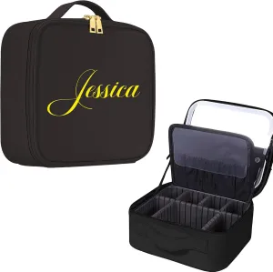 Personalized Travel Makeup Bag with Led Mirror Custom Name Travel Cosmetic Case Portable Storage Adjustable Dividers Makeup Box Birthday Christmas Gifts For Women Mom
