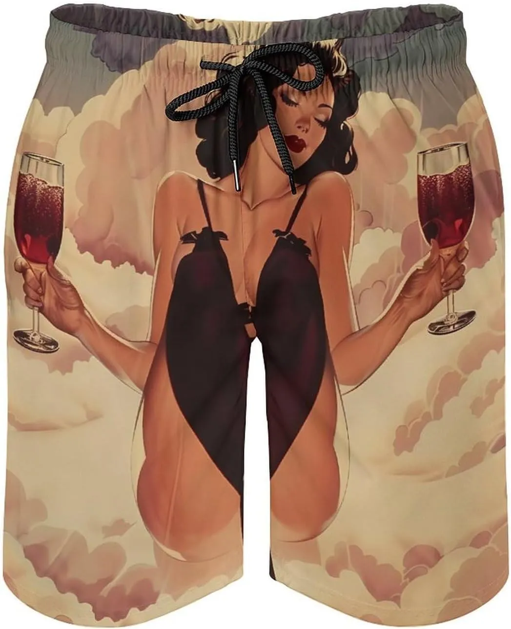 Pin Up Girl Alcohol Cheers Men's Swim Trunks Quick Dry Board Shorts Breathable Summer Beach Shorts Bathing Suits