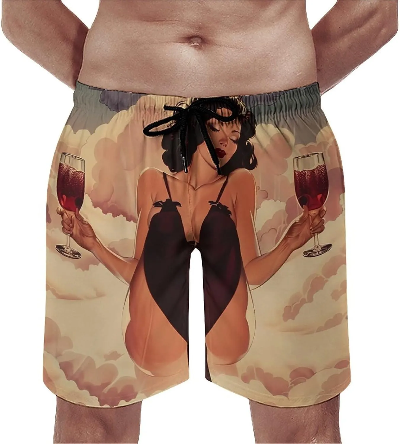 Pin Up Girl Alcohol Cheers Men's Swim Trunks Quick Dry Board Shorts Breathable Summer Beach Shorts Bathing Suits