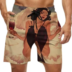 Pin Up Girl Alcohol Cheers Men's Swim Trunks Quick Dry Board Shorts Breathable Summer Beach Shorts Bathing Suits