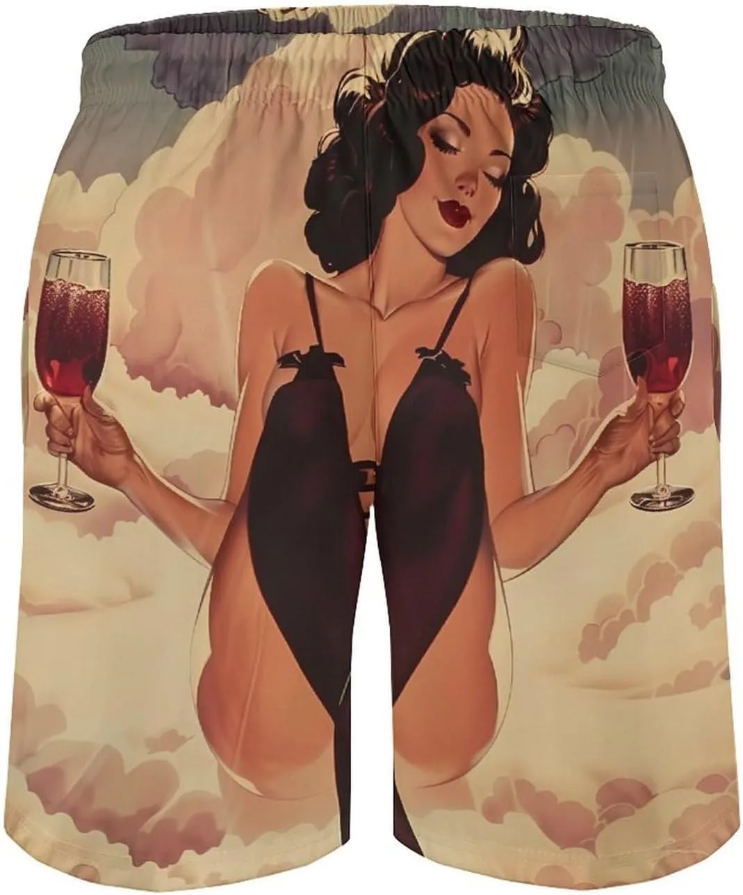 Pin Up Girl Alcohol Cheers Men's Swim Trunks Quick Dry Board Shorts Breathable Summer Beach Shorts Bathing Suits