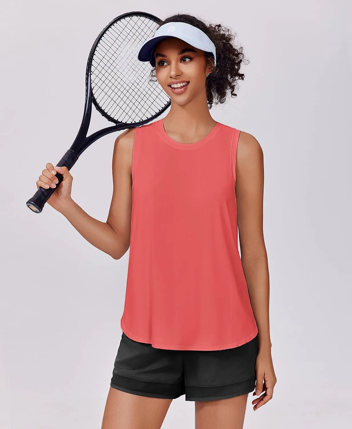 PINSPARK Workout Tank Tops Woman UPF 50  Yoga Tanks Quick Dry Sleeveless Gym Shirts with Side Slits Loose Fit Athletic Top