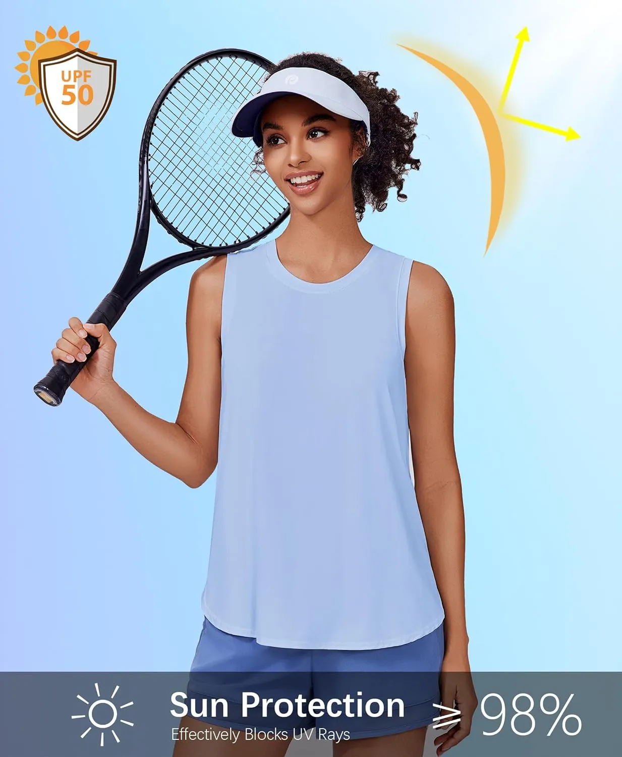 PINSPARK Workout Tank Tops Woman UPF 50  Yoga Tanks Quick Dry Sleeveless Gym Shirts with Side Slits Loose Fit Athletic Top
