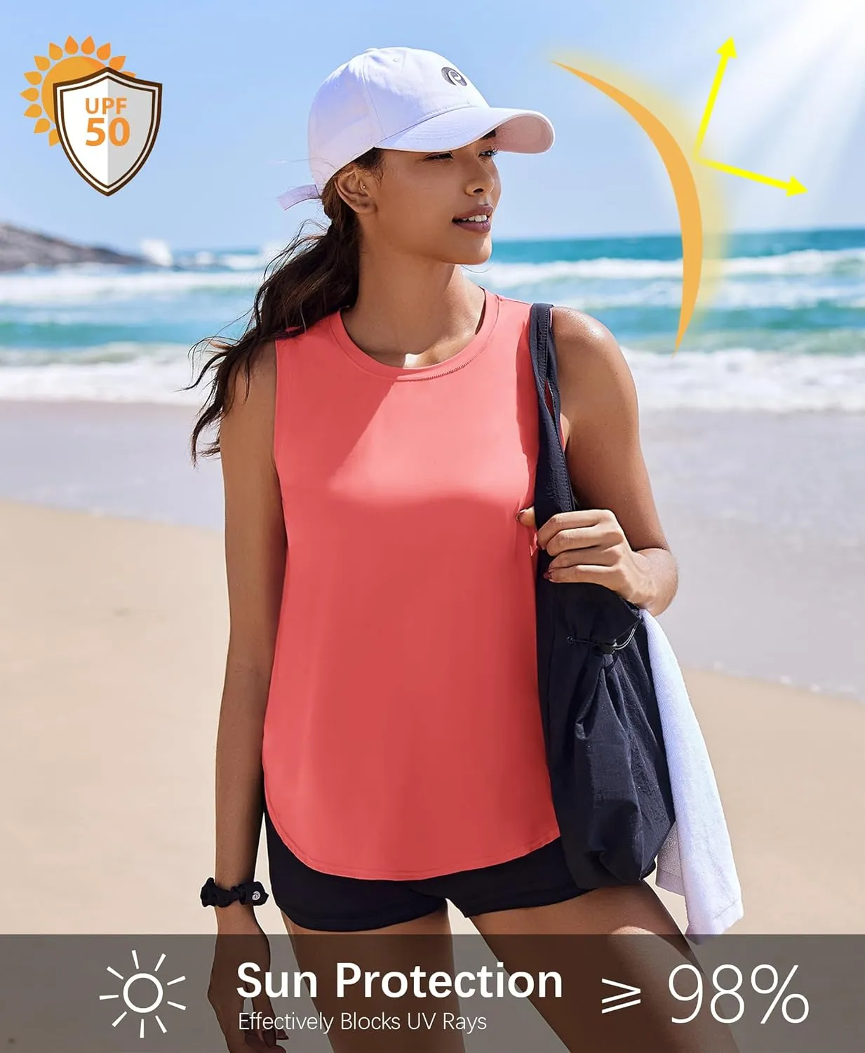 PINSPARK Workout Tank Tops Woman UPF 50  Yoga Tanks Quick Dry Sleeveless Gym Shirts with Side Slits Loose Fit Athletic Top