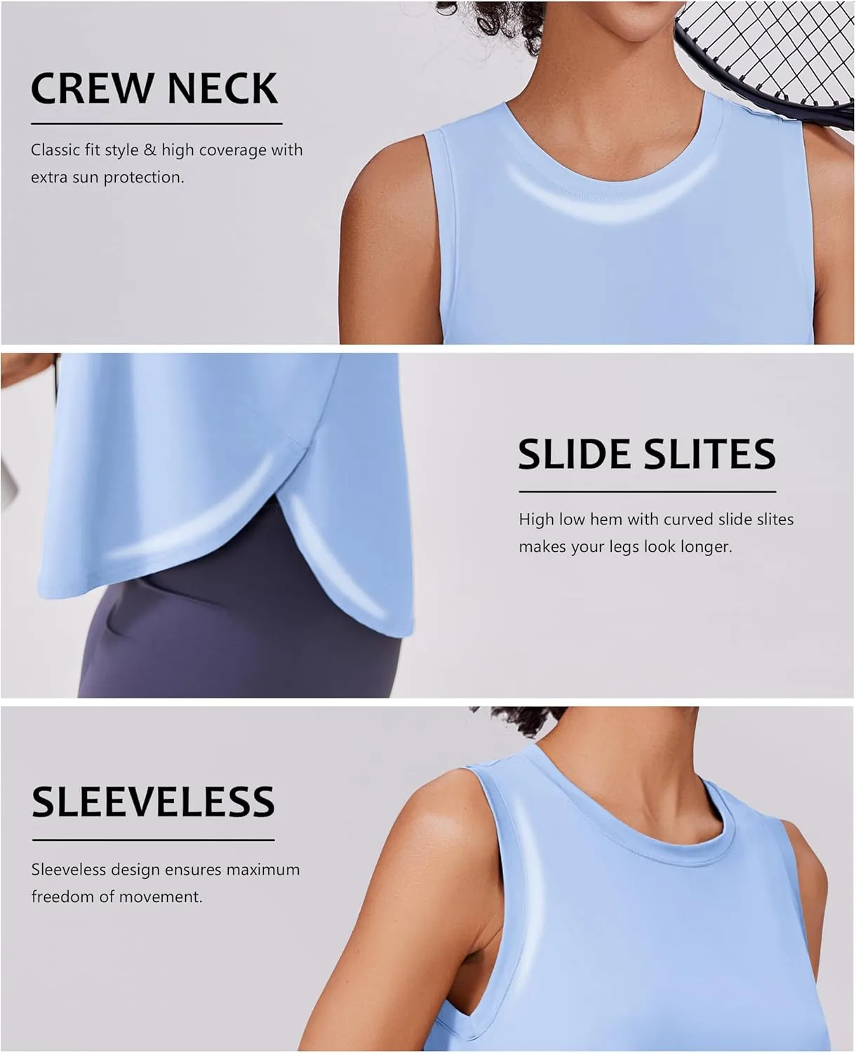 PINSPARK Workout Tank Tops Woman UPF 50  Yoga Tanks Quick Dry Sleeveless Gym Shirts with Side Slits Loose Fit Athletic Top