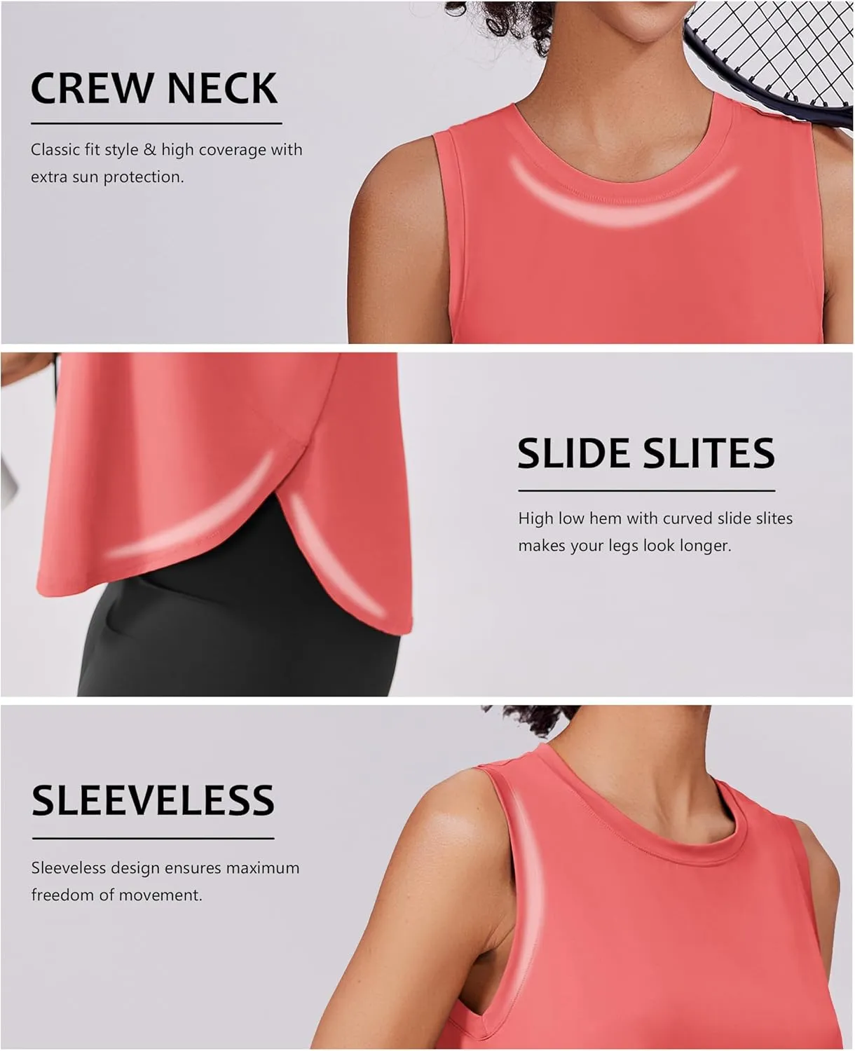 PINSPARK Workout Tank Tops Woman UPF 50  Yoga Tanks Quick Dry Sleeveless Gym Shirts with Side Slits Loose Fit Athletic Top