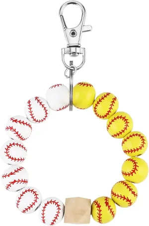 PLwelth Baseball Keychain for Women Men Silicone Bead Wristlet Keyring for Baseball Lovers Cute Baseball Accessories for Car Wallet Backpack Personalized Jewelry Gifts for Her Him Birthday Christmas