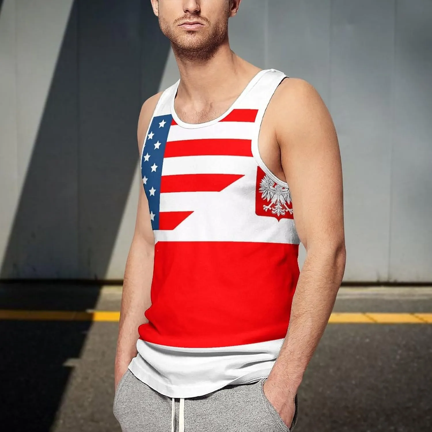 Polish American Flag Men's Tank Tops Summer Sleeveless T-Shirts Gym Workout Tee Casual Beach Tee