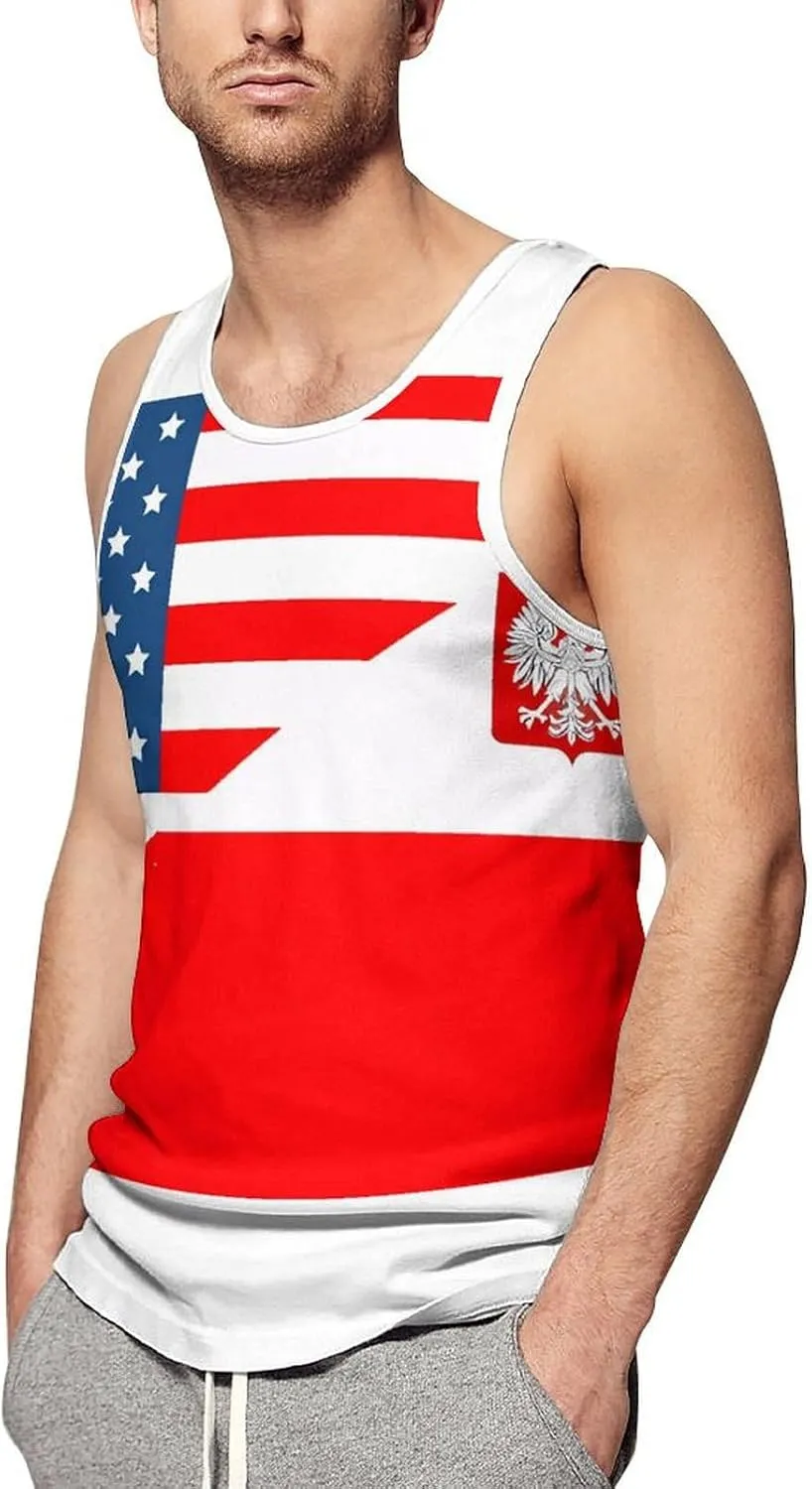 Polish American Flag Men's Tank Tops Summer Sleeveless T-Shirts Gym Workout Tee Casual Beach Tee