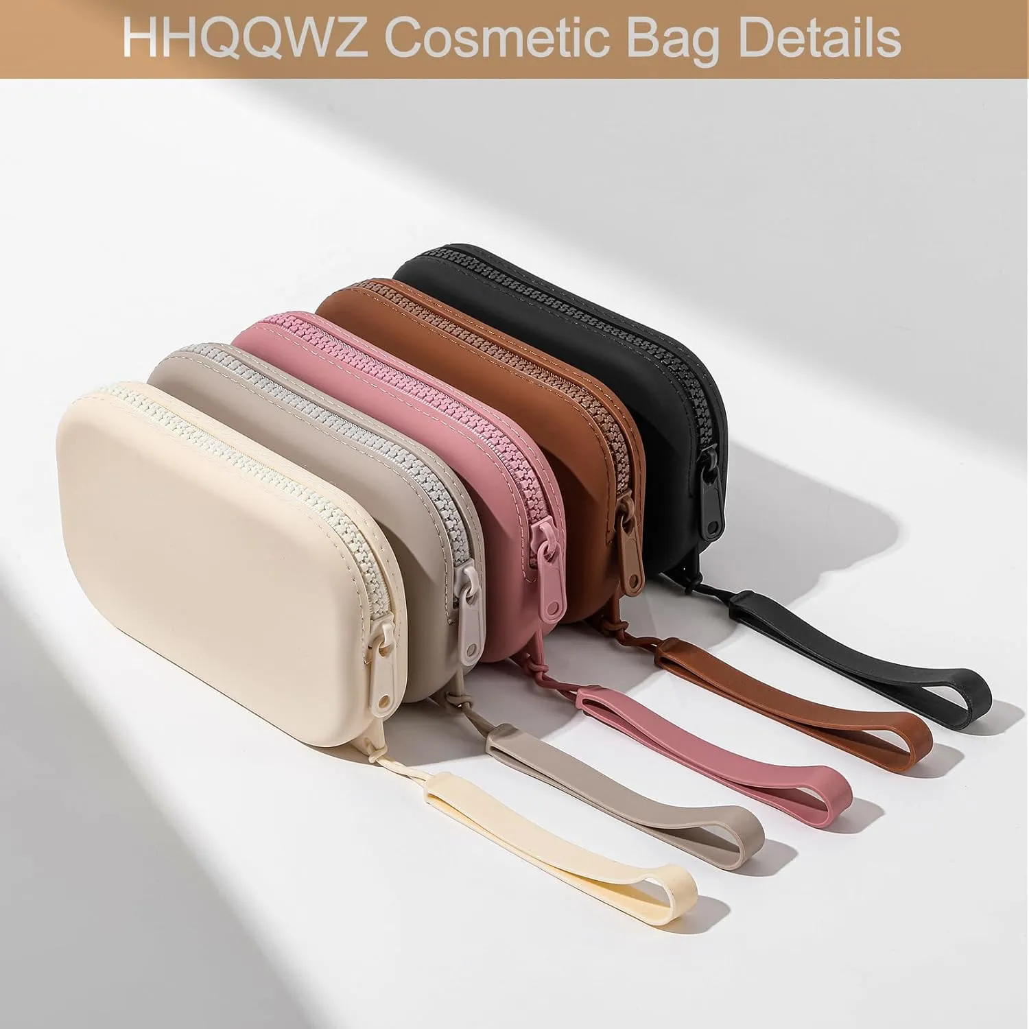 Portable Silicone Makeup Bag for Women, Small Travel Waterproof Toiletry Cosmetic Bag, Zipper Closure Organizer Makeup Case with Handle (Brick Red)