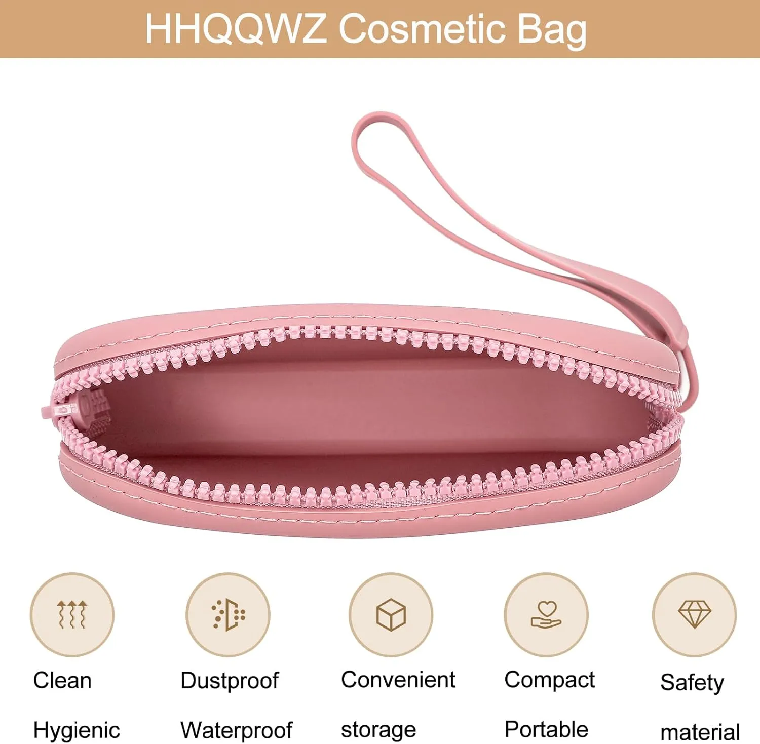 Portable Silicone Makeup Bag for Women, Small Travel Waterproof Toiletry Cosmetic Bag, Zipper Closure Organizer Makeup Case with Handle (Brick Red)