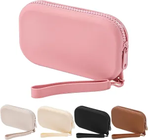Portable Silicone Makeup Bag for Women, Small Travel Waterproof Toiletry Cosmetic Bag, Zipper Closure Organizer Makeup Case with Handle (Brick Red)