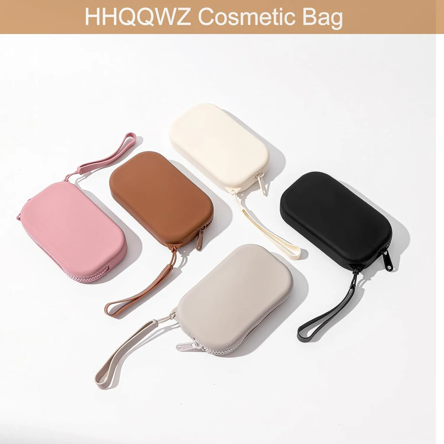 Portable Silicone Makeup Bag for Women, Small Travel Waterproof Toiletry Cosmetic Bag, Zipper Closure Organizer Makeup Case with Handle (Brick Red)