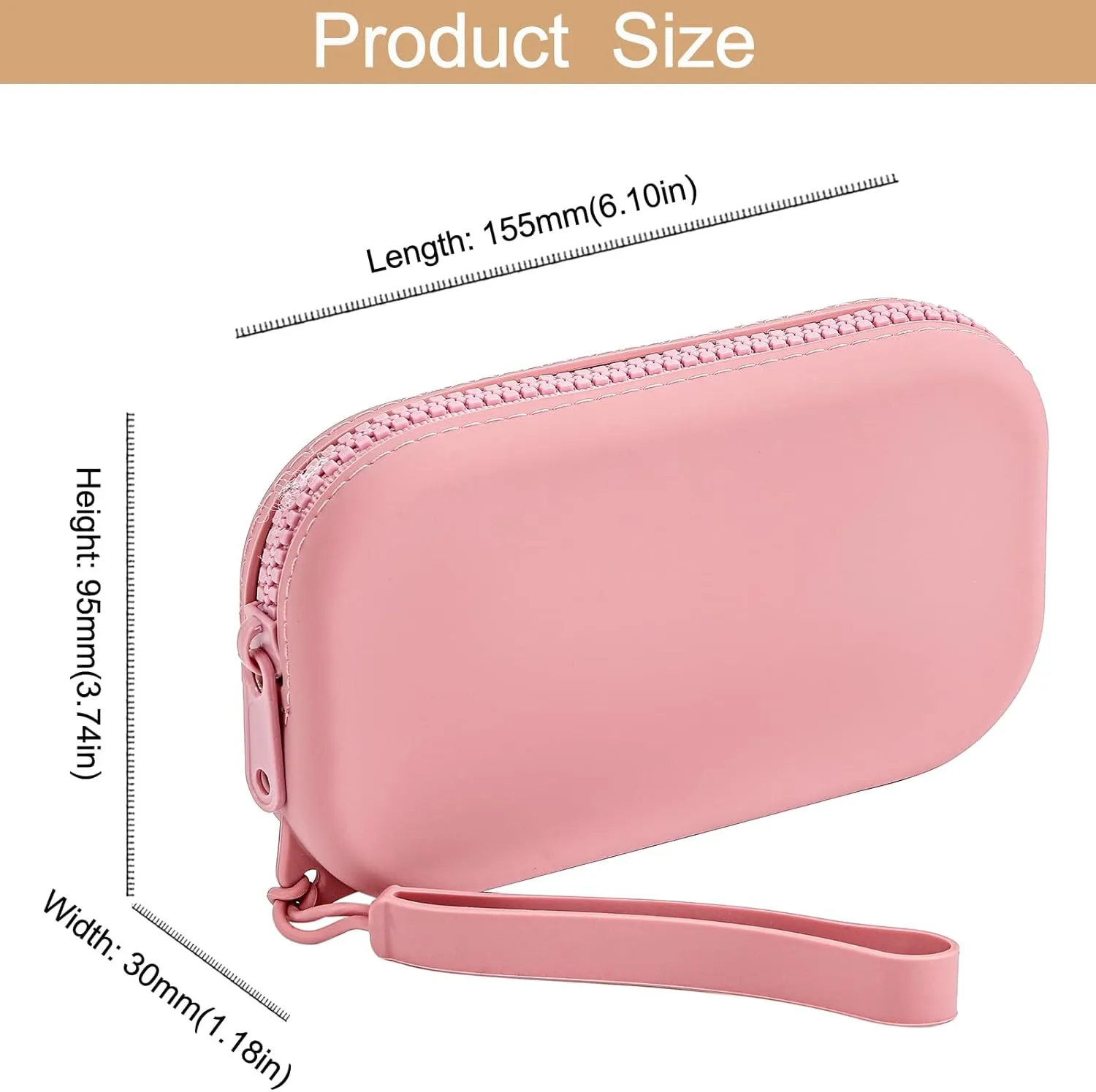 Portable Silicone Makeup Bag for Women, Small Travel Waterproof Toiletry Cosmetic Bag, Zipper Closure Organizer Makeup Case with Handle (Brick Red)