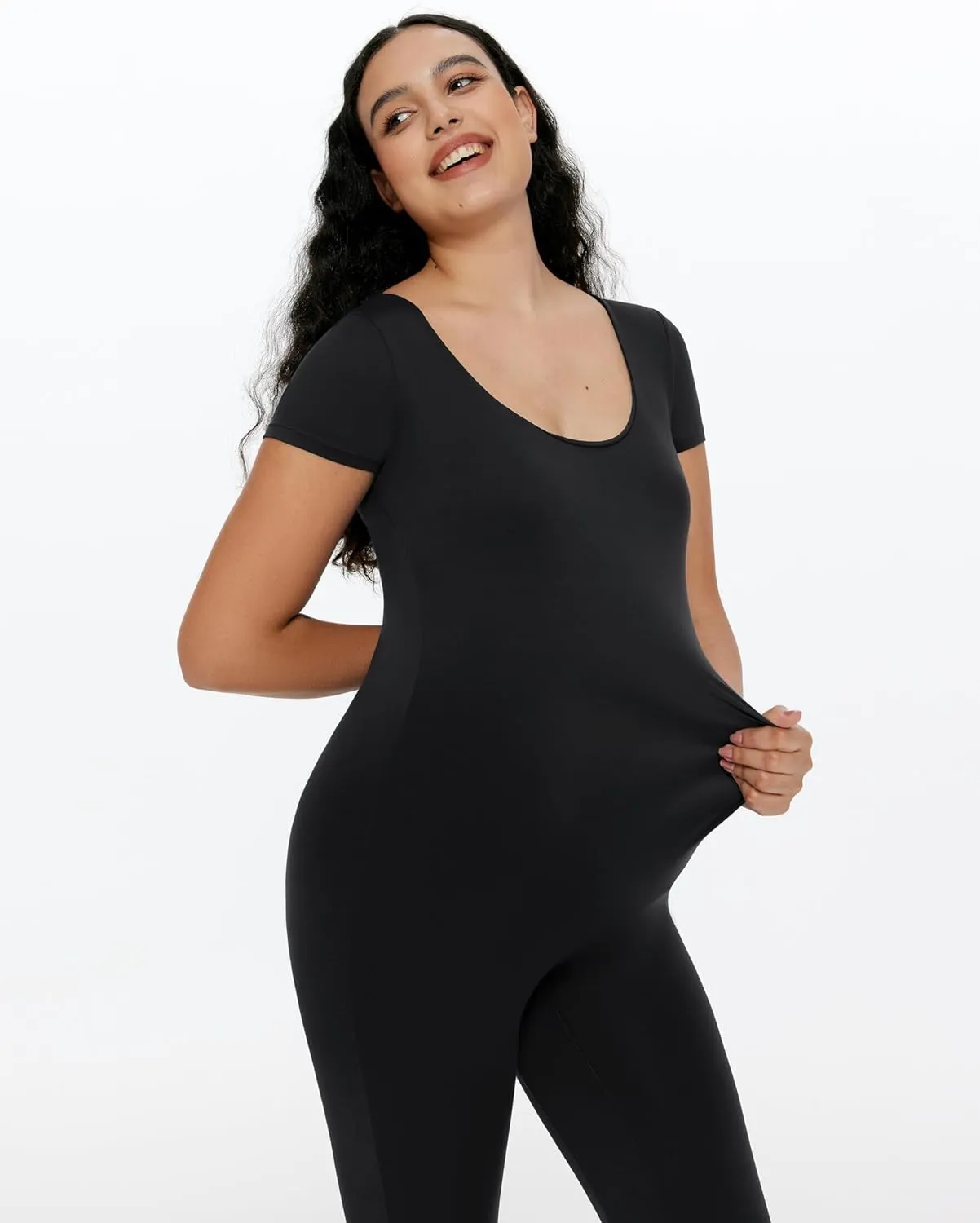 POSHDIVAH Women's Maternity Jumpsuit Romper Pregnancy Short Sleeve T Shirts Bodycon Bodysuit Shapewear